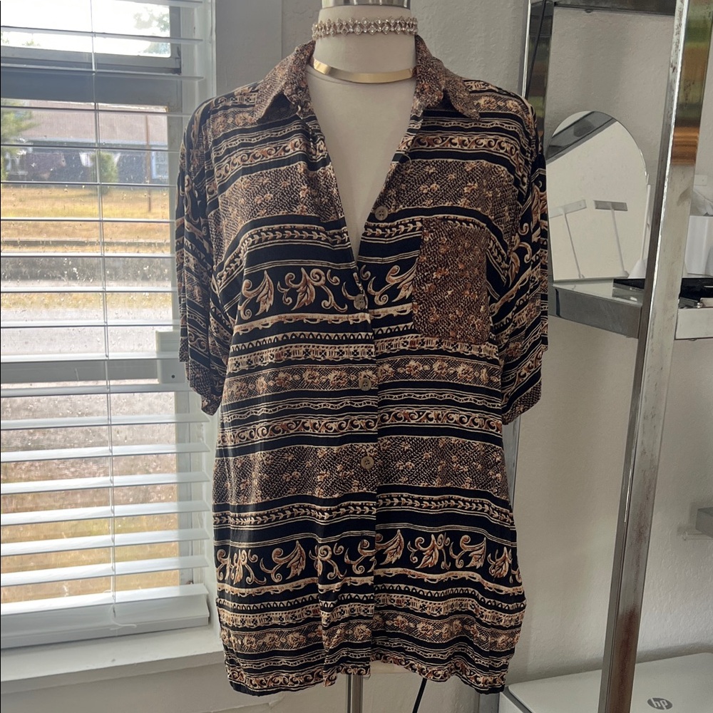 Women's Black and Brown Patterned Shirt